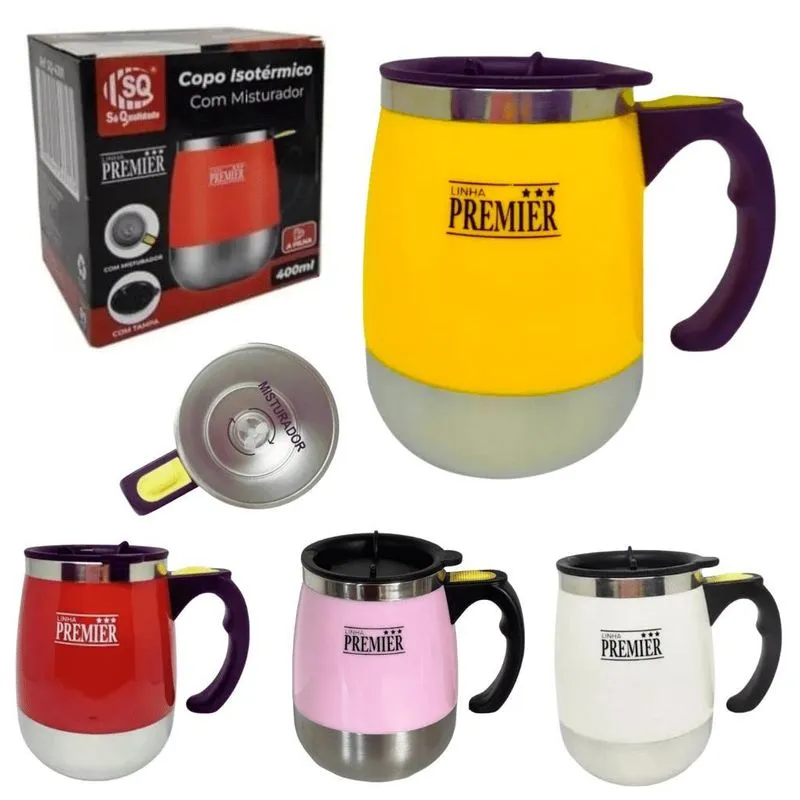 Caneca Mixer Misturador Aço Inox Pilha 400ml Copo Isotérmico