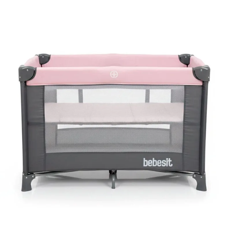 Cuna Bolso Transportable Doble Altura Con Cambiador Bebesit 2105-ac Rosa Con Gris