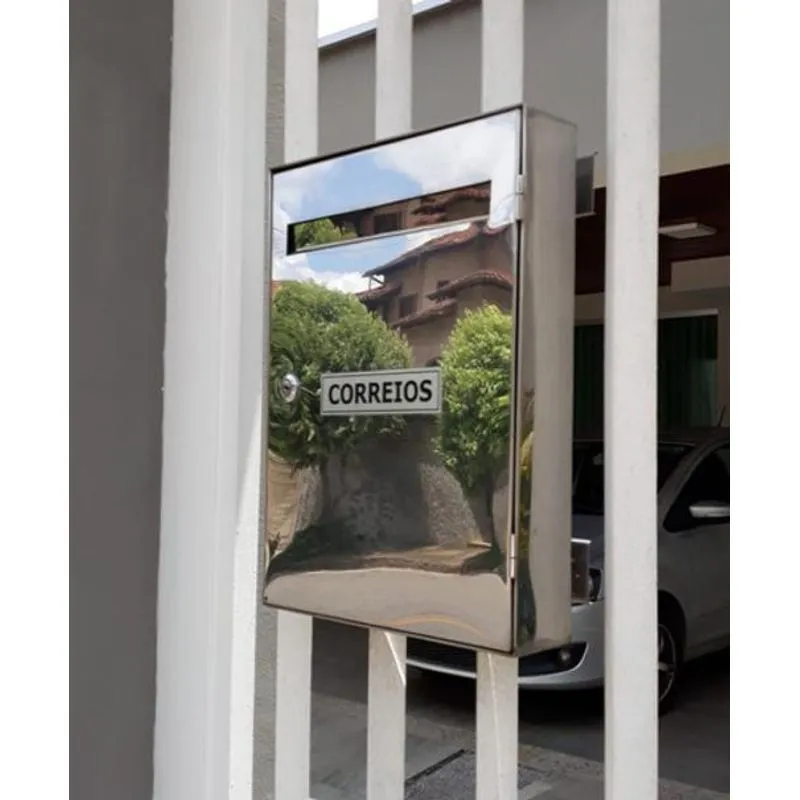 Caixa Correio Inox 30x25x7 Com Suporte Para Grade E Chapéu