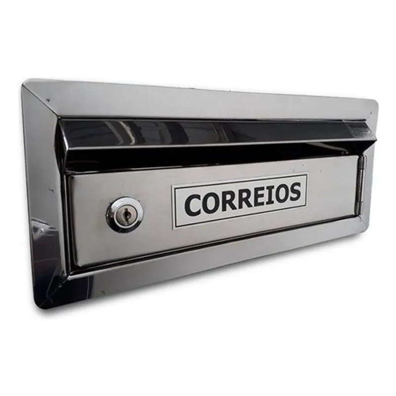 Caixa Correio Inox Muro Frontal 23cm Profund Frente Escovada