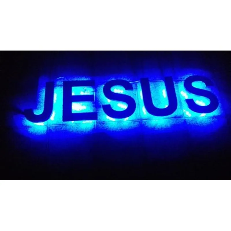 Letreiro 3d Jesus Em Inox 40cm C/ Led