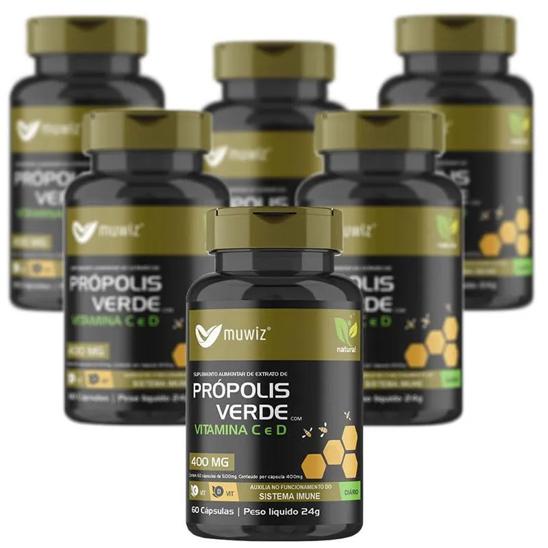 Própolis Verde Vit C &amp; D 400mg 60 Cápsulas Muwiz Kit X6