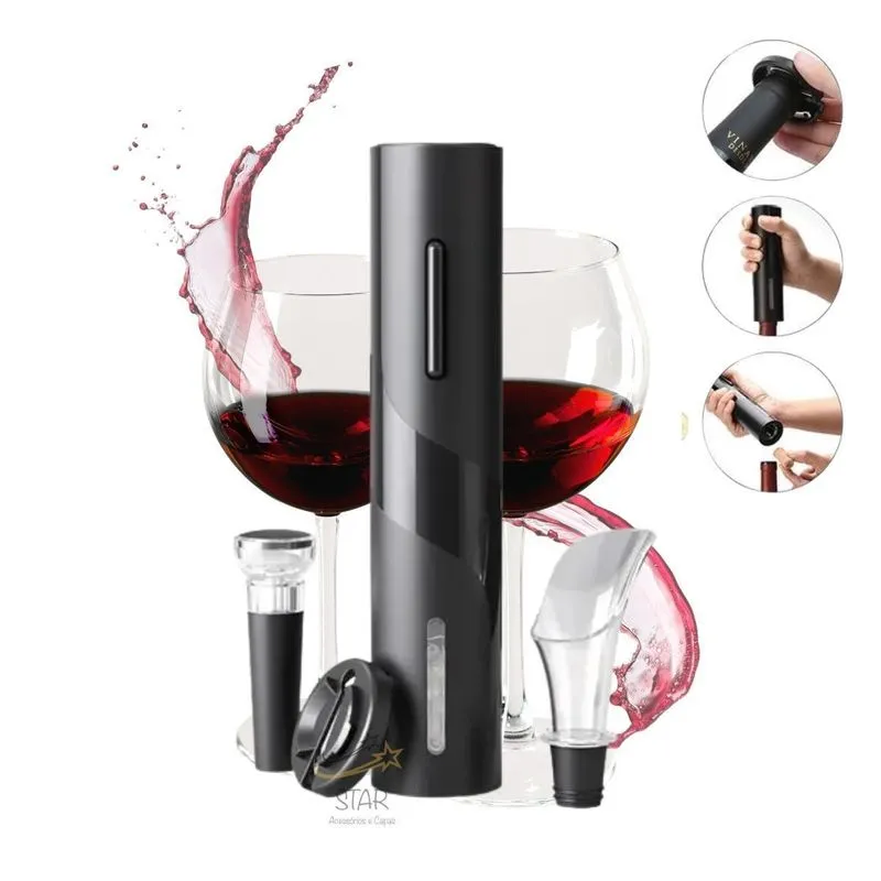Saca Rolhas Automático Á Pilha 4in1 Acessórios Abridor Vinho