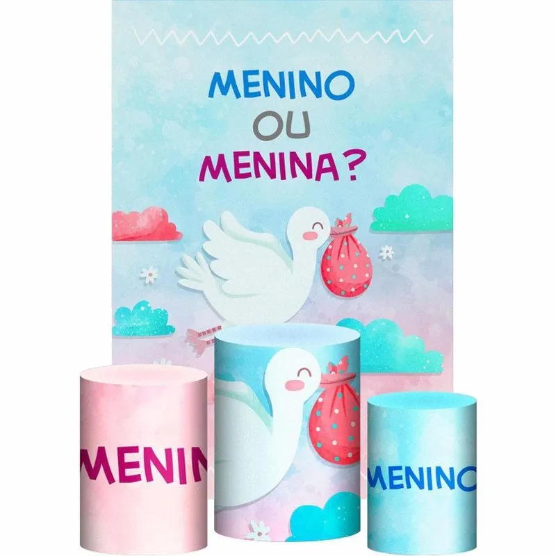Kit Casado Chá Revelação Trio Capa Cilindro Retangular