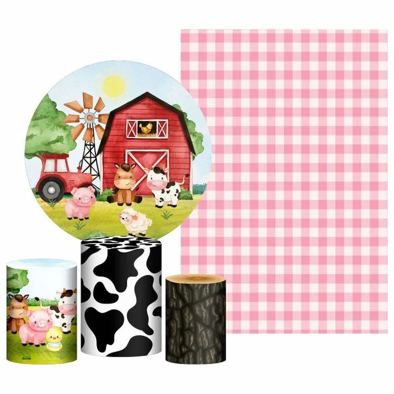 Kit Fazendinha Painel Redondo Trio Capas Retangular Tecido