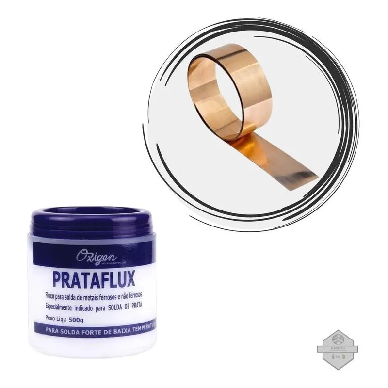 Kit Solda Prata Lâmina 35%(20cm)+01 Fluxo Para Prata 100grs