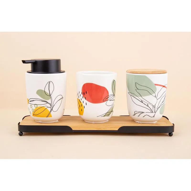 Kit Reativo Botanical Com Bandeja Bambu