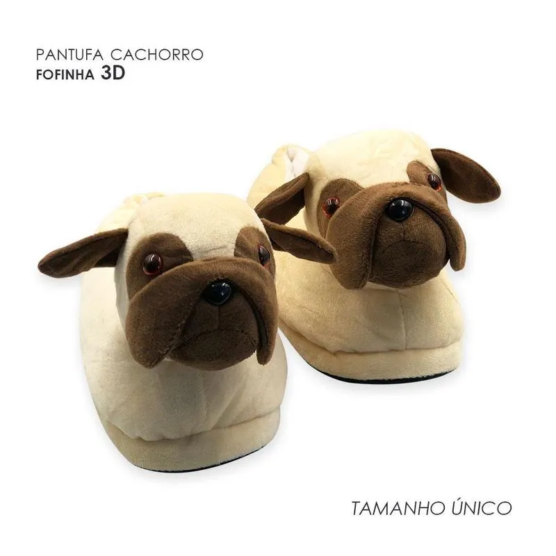 Pantufas De Cachorro Pug 3d Tamanho Único