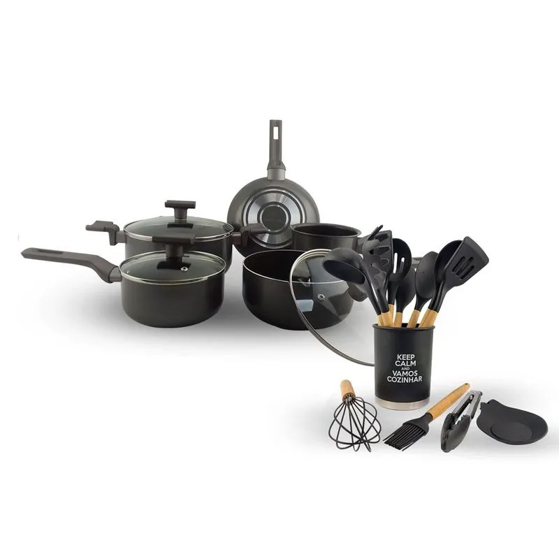 Kit Conjunto de Panelas Sartin com Tampa de Vidro e Acessórios de Alta Qualidade Unyhome 13 pcs