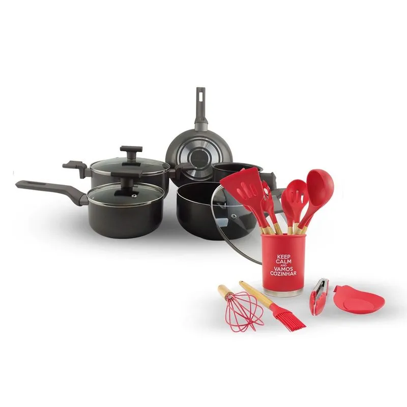 Kit Conjunto de Panelas Sartin com Tampa de Vidro e Acessórios de Alta Qualidade Unyhome 13 pcs