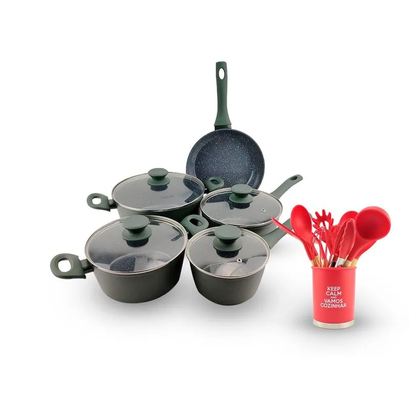 Conjunto de Panelas de Indução Jade Mimo Style com Kit de Untencilios Unyhome 13 peças