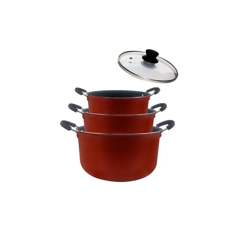 Kit 3 Caçarolas Antiaderente Alumínio 26 28 30cm Dona Chefa Tampa em Vidro Alças e Pomel Baquelite