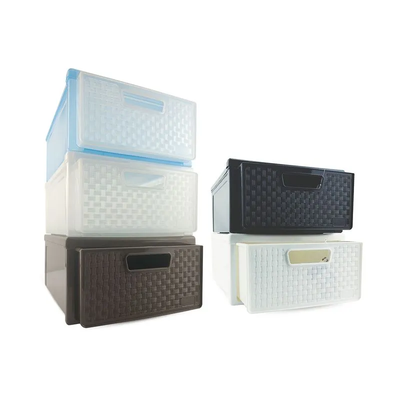 Kit 6 Gaveteiros Modularares Empalhável Organizador Multiuso Sapateira Rattan Plástico Resistente