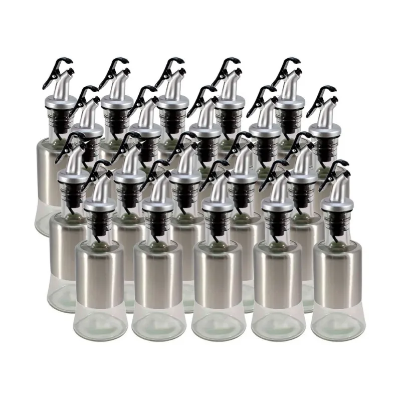 Kit 20 Azeiteiro Vinagreiro Recipiente em Vidro e Inox com Bico Dosador