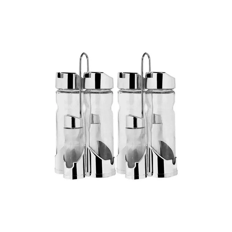 Kit 2 Galheteiros Vidro 160Ml Suporte Vinagre Azeite Saleiro