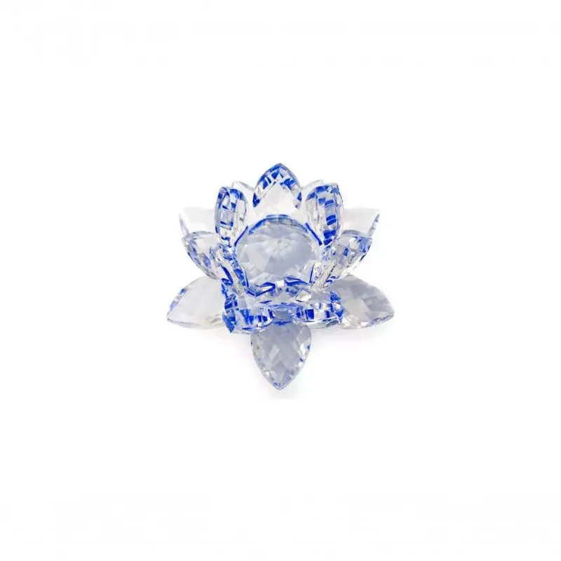 Enfeite Decoração De Cristal Vidro Flor De Lotus Para Sala Quarto Cristaleira Pequeno 8cm Azul