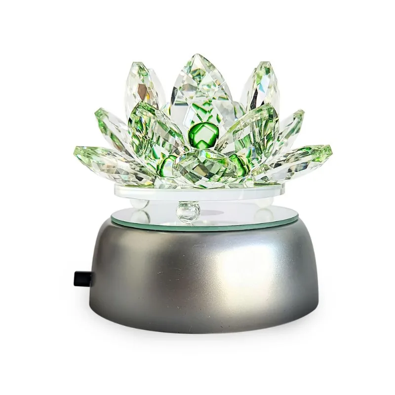 Enfeite Escultura De Vidro Flor De Lotus De 10cm Com Base Espelhada Led Rgb Enfeite De Cristal