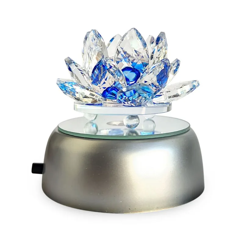 Enfeite Escultura De Vidro Flor De Lotus De 8cm Com Base Espelhada Led Rgb Enfeite De Crista