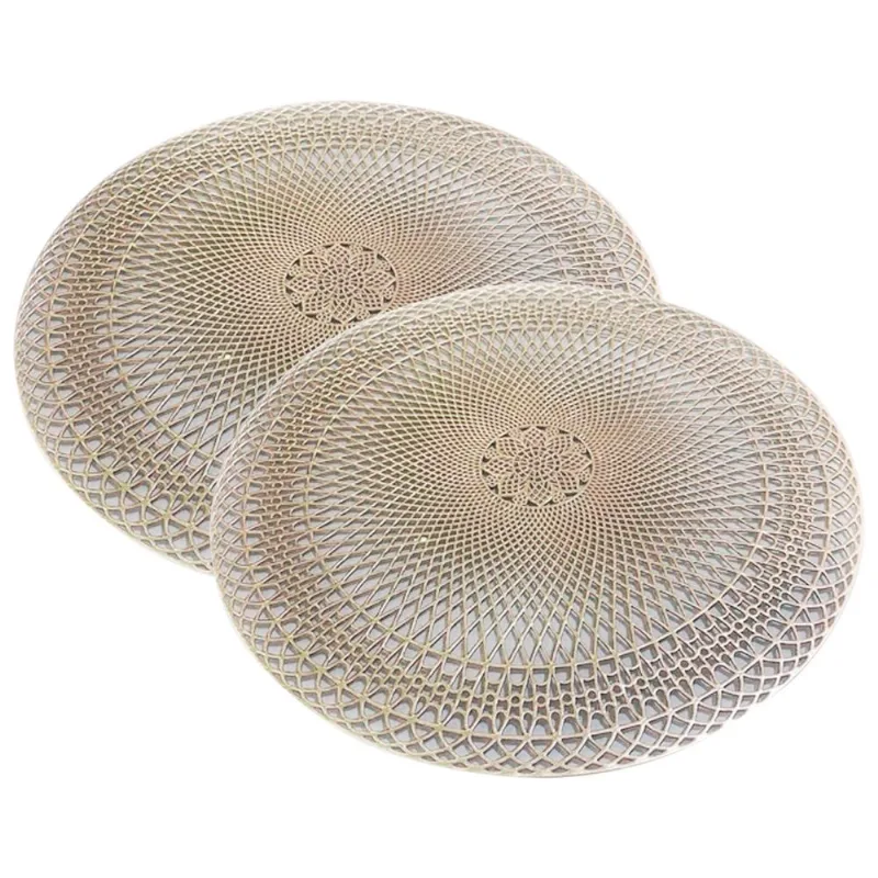 Jogo Americano 2 Peças Mesa Posta Mesa Redondo Linha Luxo Tamanho Grande Modelo Lotus em PVC Ouro Velho