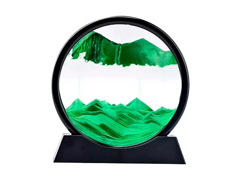 Enfeite De Vidro Interativo Quadro Redondo Decorativo Duna Ampulheta Para Quarto Sala Escritório 25cm