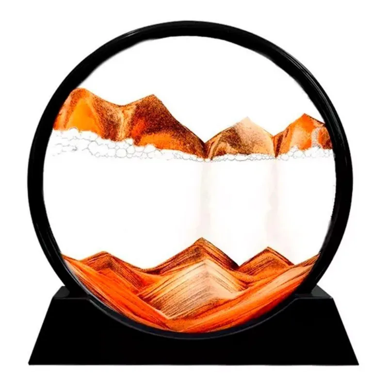 Ampulheta Decorativa Quadro Redondo Interativo Com Dunas De Areia Em Vidro Para Quarto E Sala
