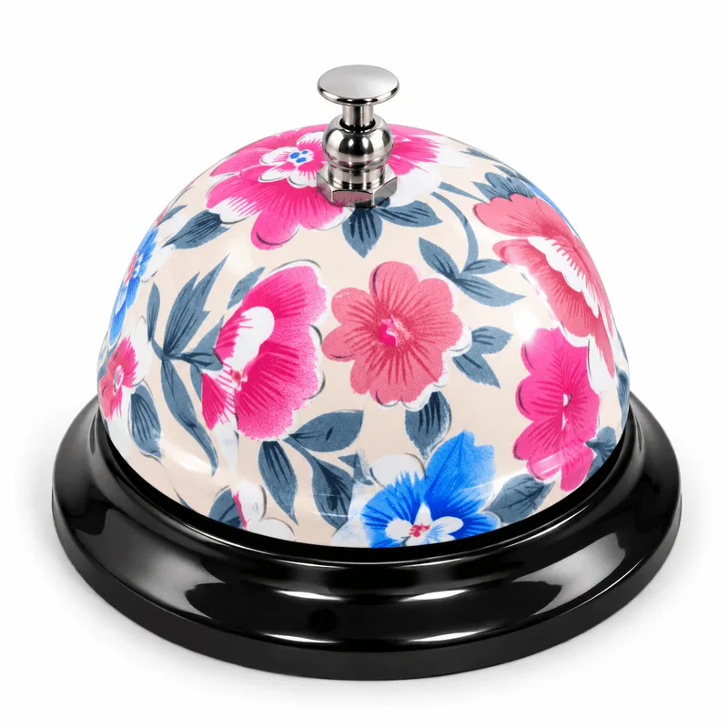 Campainha De Mesa Floral Em Metal Com Botão De Toque Para Atendimento E Recepção