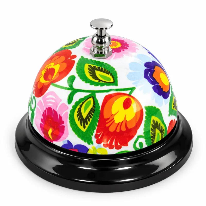 Campainha De Mesa Floral Em Metal Com Botão De Toque Para Atendimento E Recepção