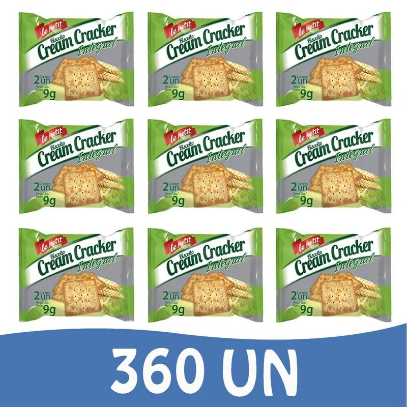 Biscoito Bolacha Cream Cracker Integral 9g Sachê Caixa 360un