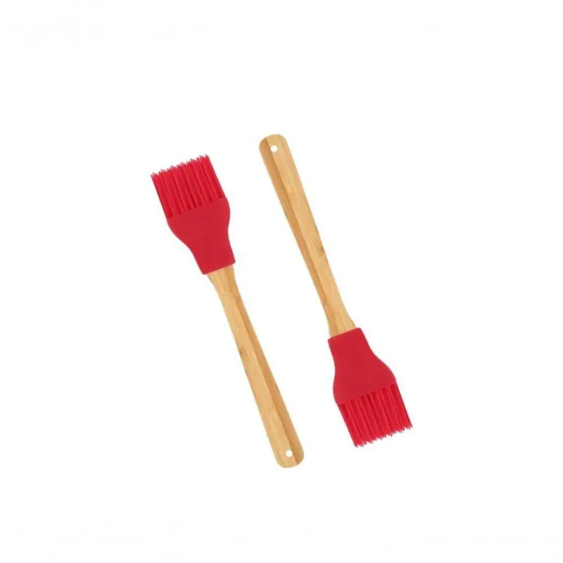 Kit 2 Pincéis De Silicone Cabo De Bamboo Mor Vermelho