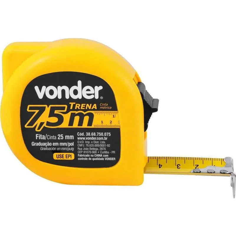 Caixa Com 06 Trena Curta Aço 7,5m X 25mm Profissional Vonder