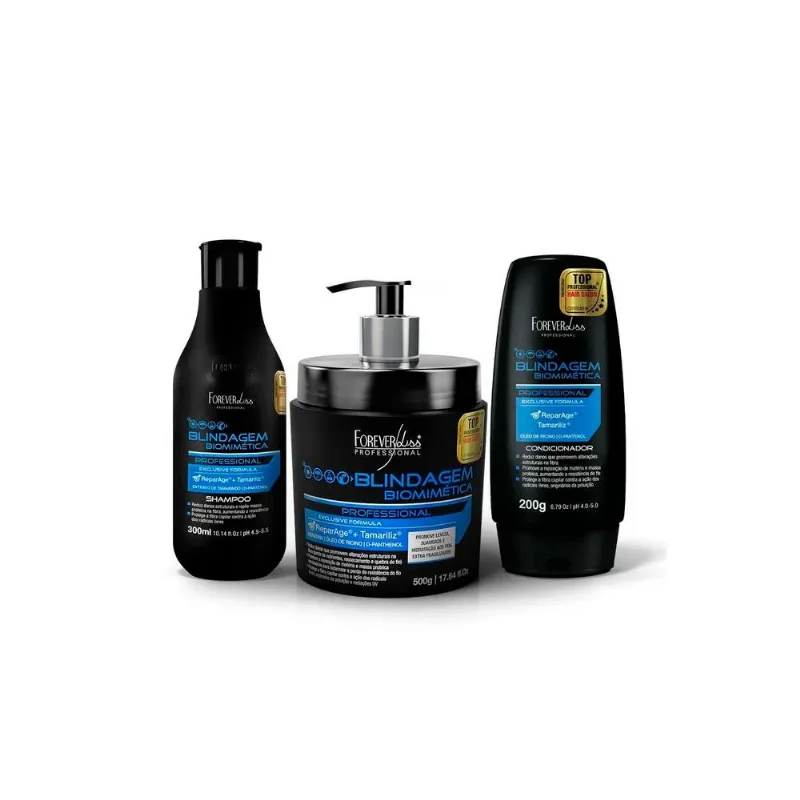 Kit Shampoo, Cond. E Máscara Blindagem Capilar Forever Liss