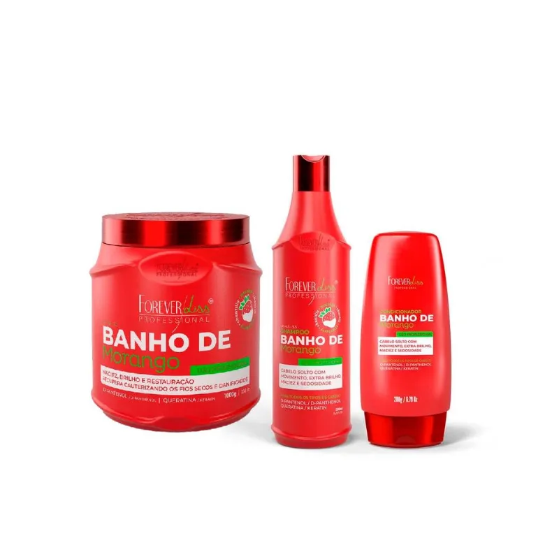 Kit Banho De Verniz Morango Brilho Profissional Forever Liss