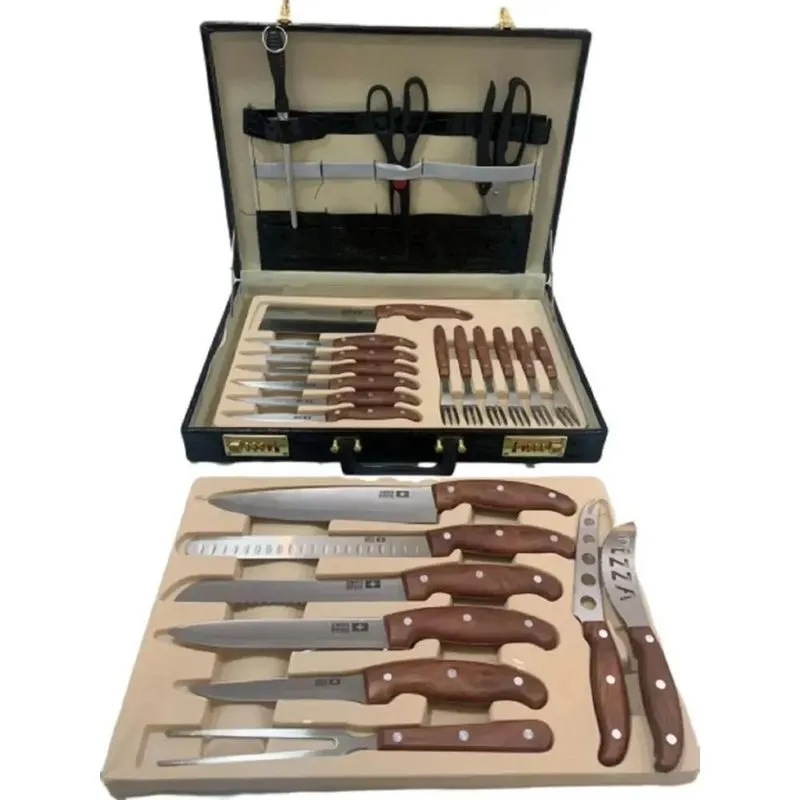Kit Churrasco Ou Cozinha Com Maleta 25 Peças Em Aço Cirugico