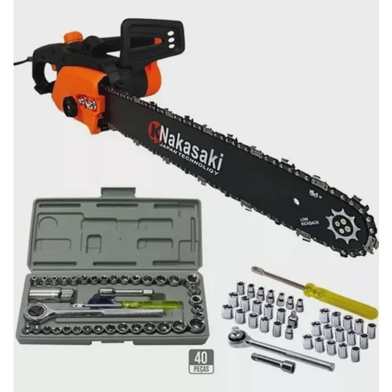 Motoserra Eletrica 1600w Sabre 16 Pol + Kit Soquete 40 Peças