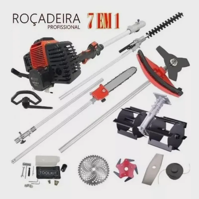 Roçadeira Multifuncional 63cc 7 Em 1 + Enxada Rotativa