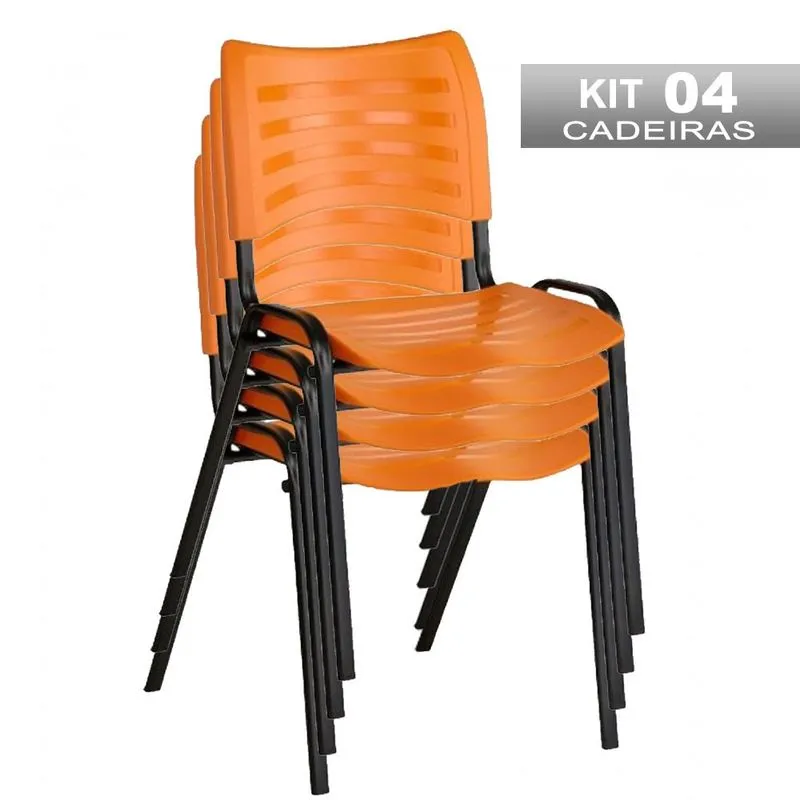 Kit 4 Cadeira Empilhável Iso Fixa Escolar Laranja Para Escritório Recepção Igreja