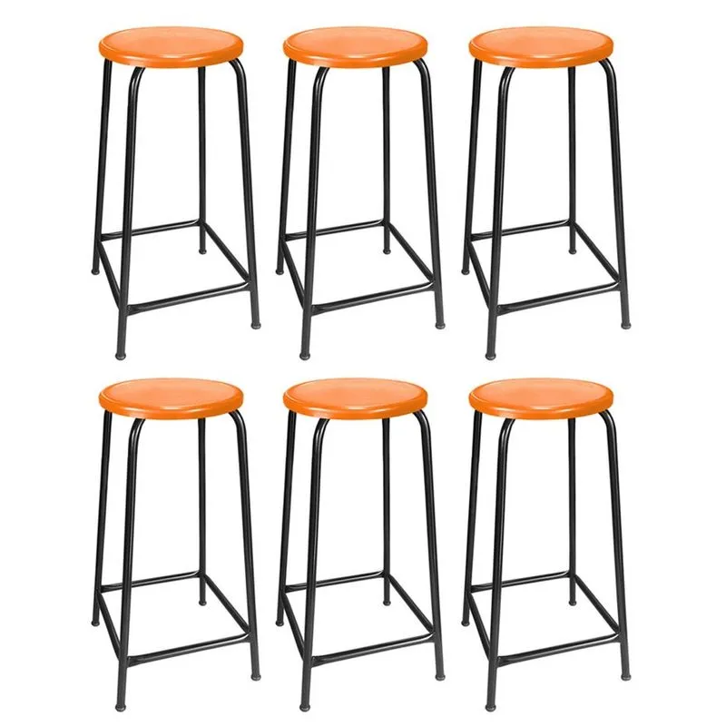 Kit 6 Banqueta Banco Alta 65cm Empilhavel Para Cozinha Balcão Bar Laranja