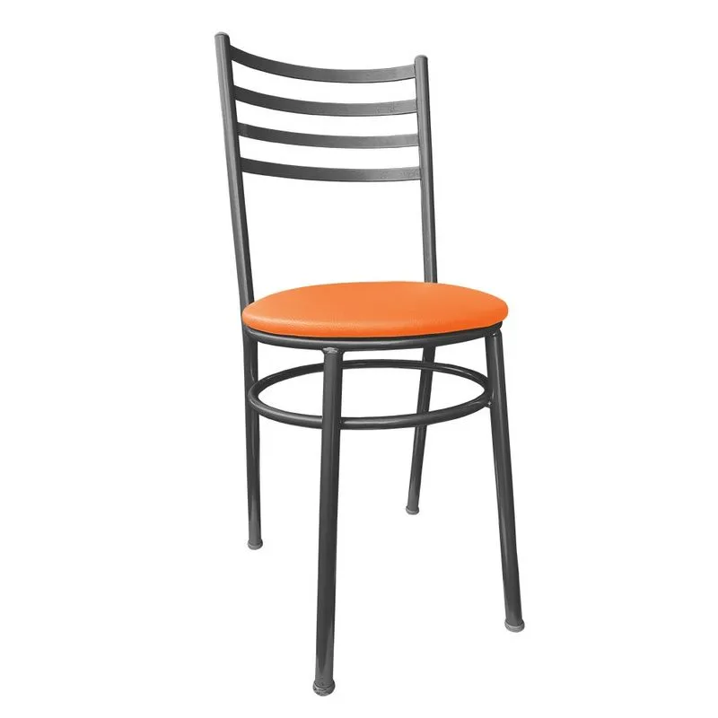Cadeira de Jantar em Metal Para Cozinha Lanchonetes Restaurantes Preta com Estofado Laranja