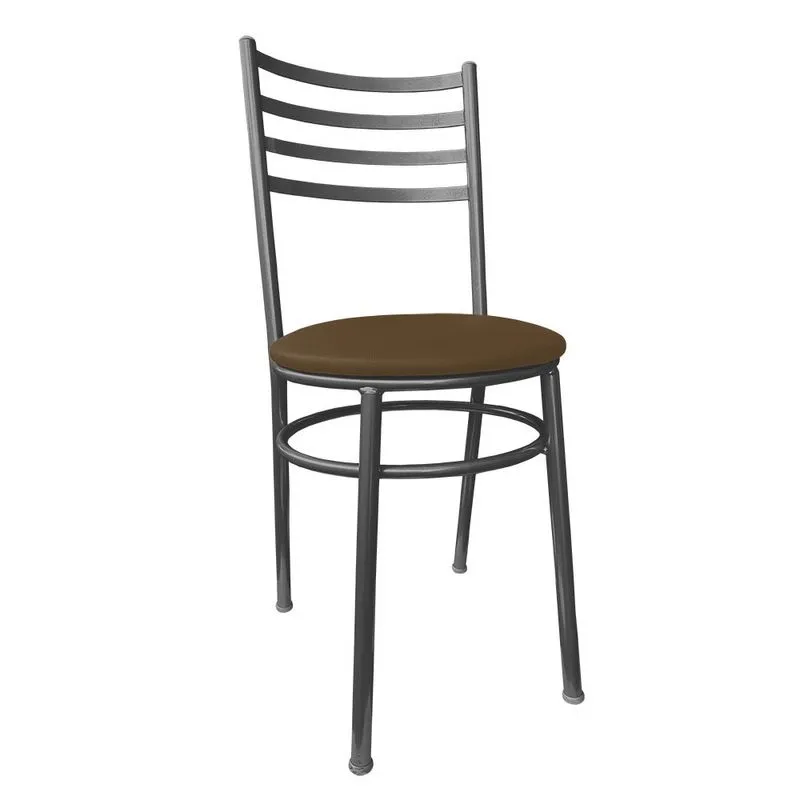 Cadeira de Jantar em Metal Para Cozinha Lanchonetes Restaurantes Preta com Estofado Marrom