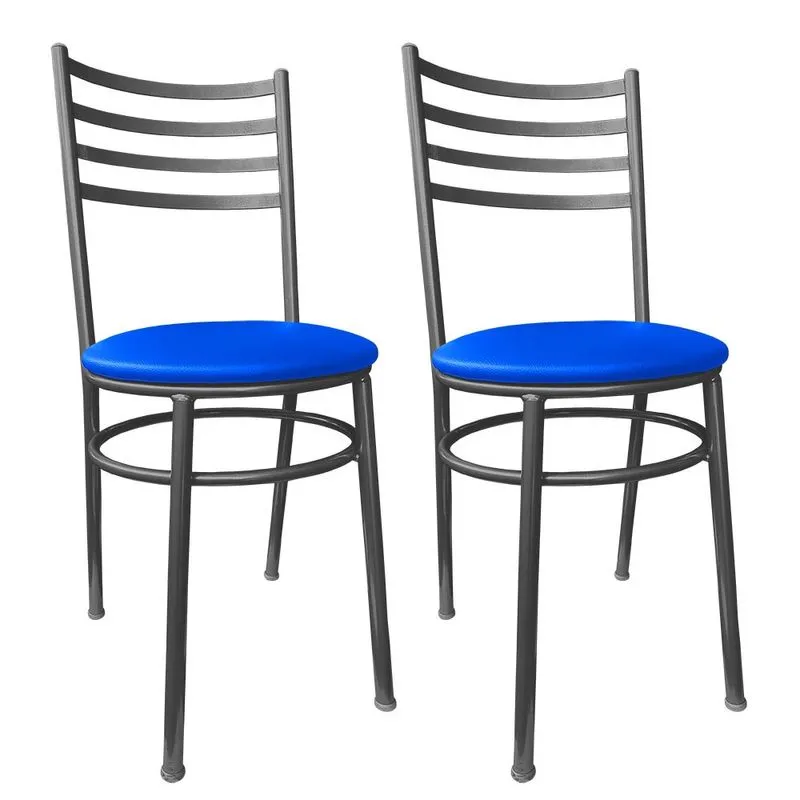 Kit Conjunto 2 Cadeiras Para Cozinha Mesa Jantar Bar Lanchonete Restaurante Preta Estofado Azul