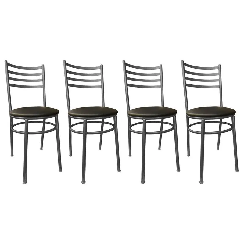 Kit Conjunto Com 4 Cadeiras Para Cozinha Mesa Jantar Bar Lanchonete Restaurante Estofado Preta
