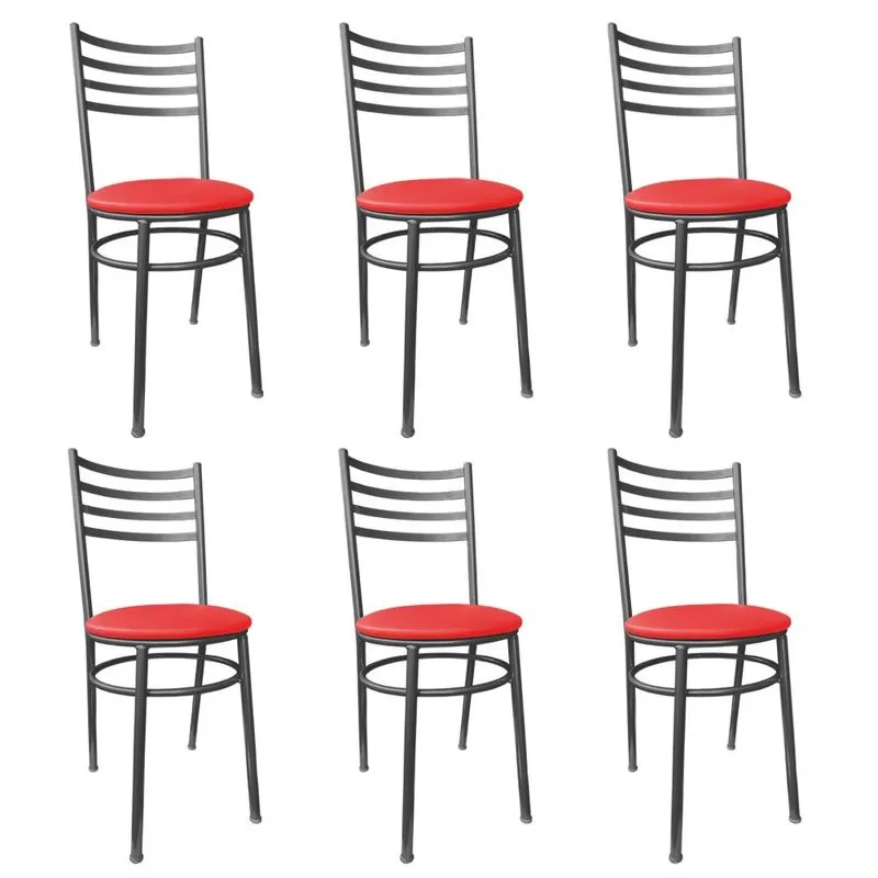 Kit Conjunto 6 Cadeiras Para Cozinha Mesa Jantar Bar Lanchonete Restaurante Preta Estofado Vermelho