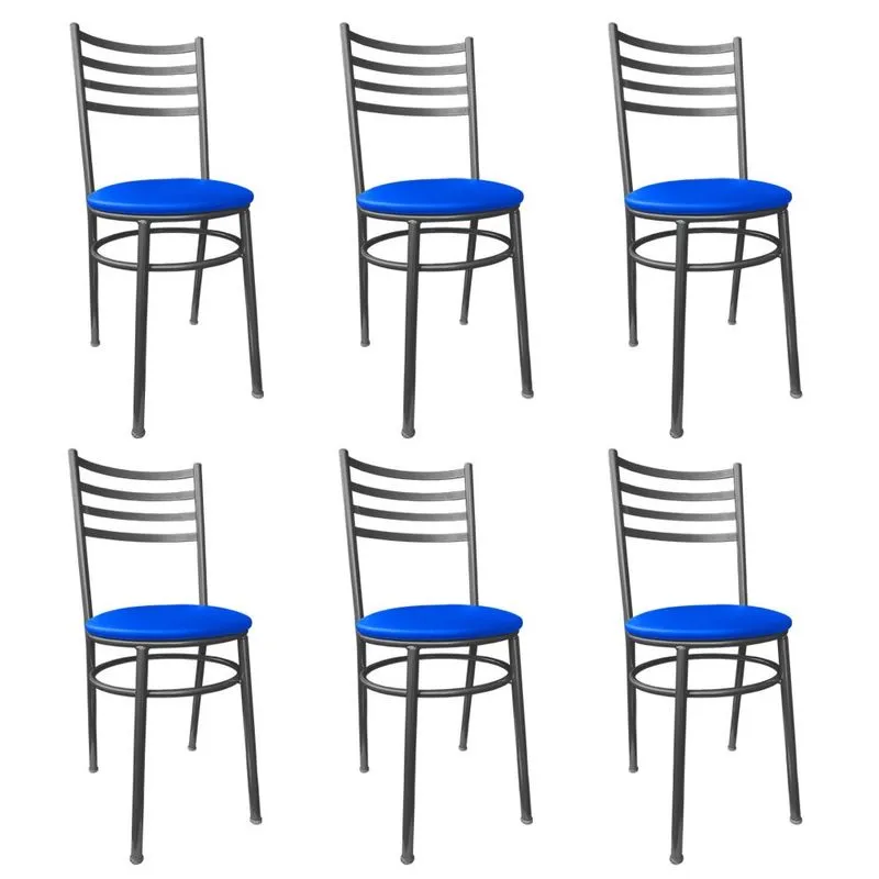 Kit Conjunto 6 Cadeiras Para Cozinha Mesa Jantar Bar Lanchonete Restaurante Preta Estofado Azul