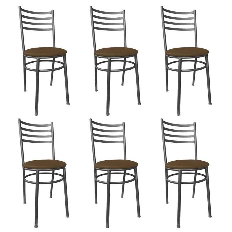 Kit Conjunto 6 Cadeiras Para Cozinha Mesa Jantar Bar Lanchonete Restaurante Preta Estofado Marrom