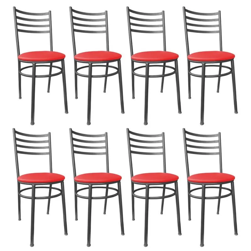 Kit Conjunto 8 Cadeiras de Jantar Para Cozinha Mesa Bar Lanchonete Restaurante Estofada Vermelha