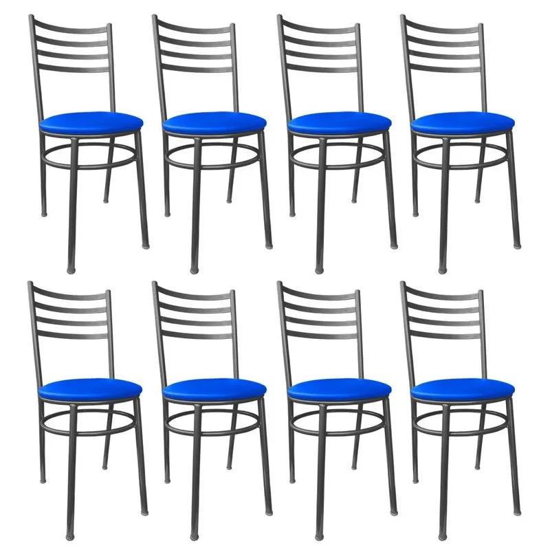 Kit Conjunto 8 Cadeiras de Jantar Para Cozinha Mesa Bar Lanchonete Restaurante Estofada Azul