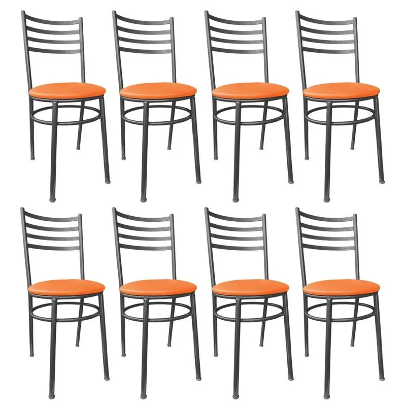 Kit Conjunto 8 Cadeiras de Jantar Para Cozinha Mesa Bar Lanchonete Restaurante Estofada Laranja