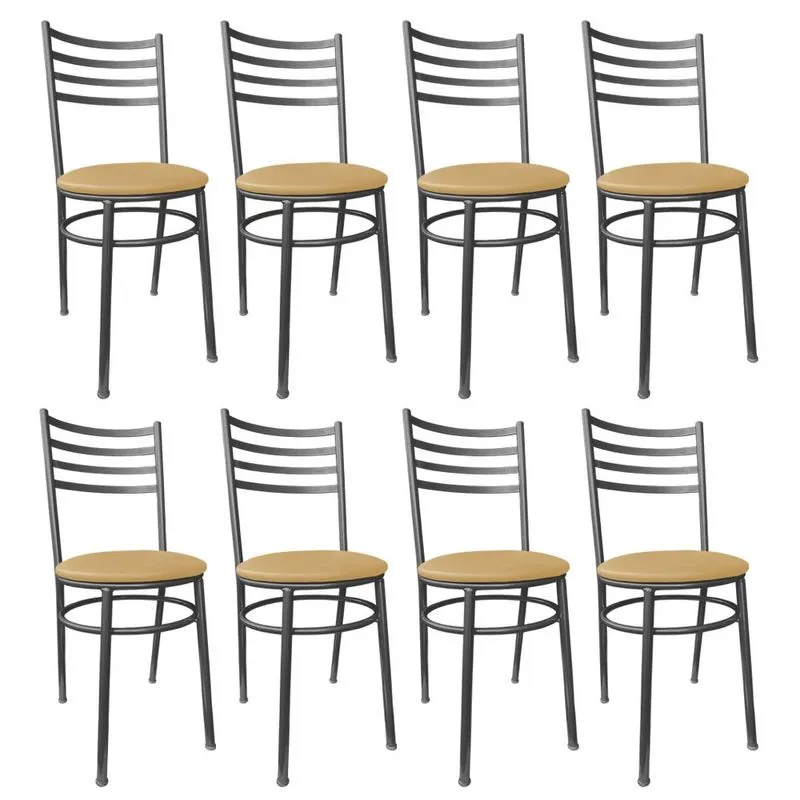 Kit Conjunto 8 Cadeiras de Jantar Para Cozinha Mesa Bar Lanchonete Restaurante Estofada Bege