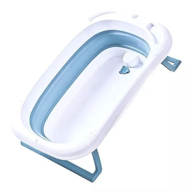 Banheira Para Bebê Portátil Infantil Azul Branco Dobrável