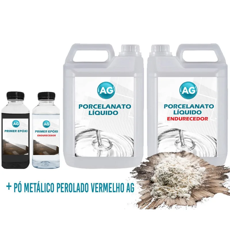 Kit Porcelanato Líquido Metálico Perolado Vermelho Ag Por M